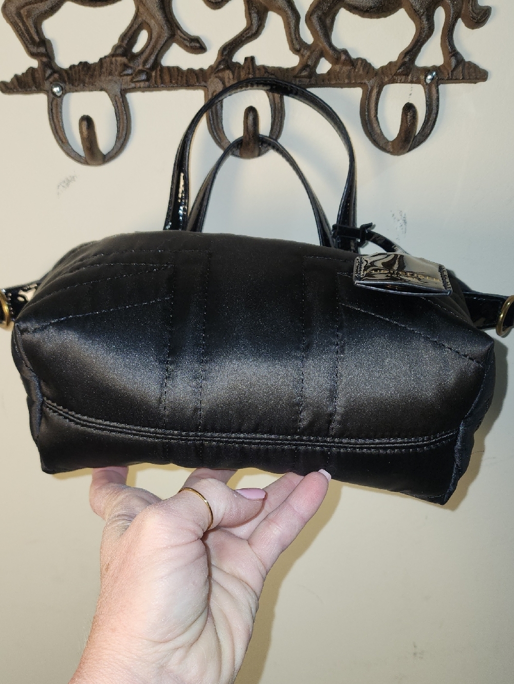 Kurt Geiger London Satin Nylon XS UJ Shopper Patent Leather Crossbody Purse - Picture 5 of 14